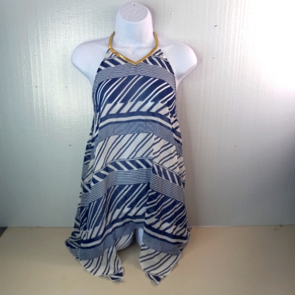 Tommy Bahama 10 M Nautical Halter Top In  Blue Striped W Gold Trim